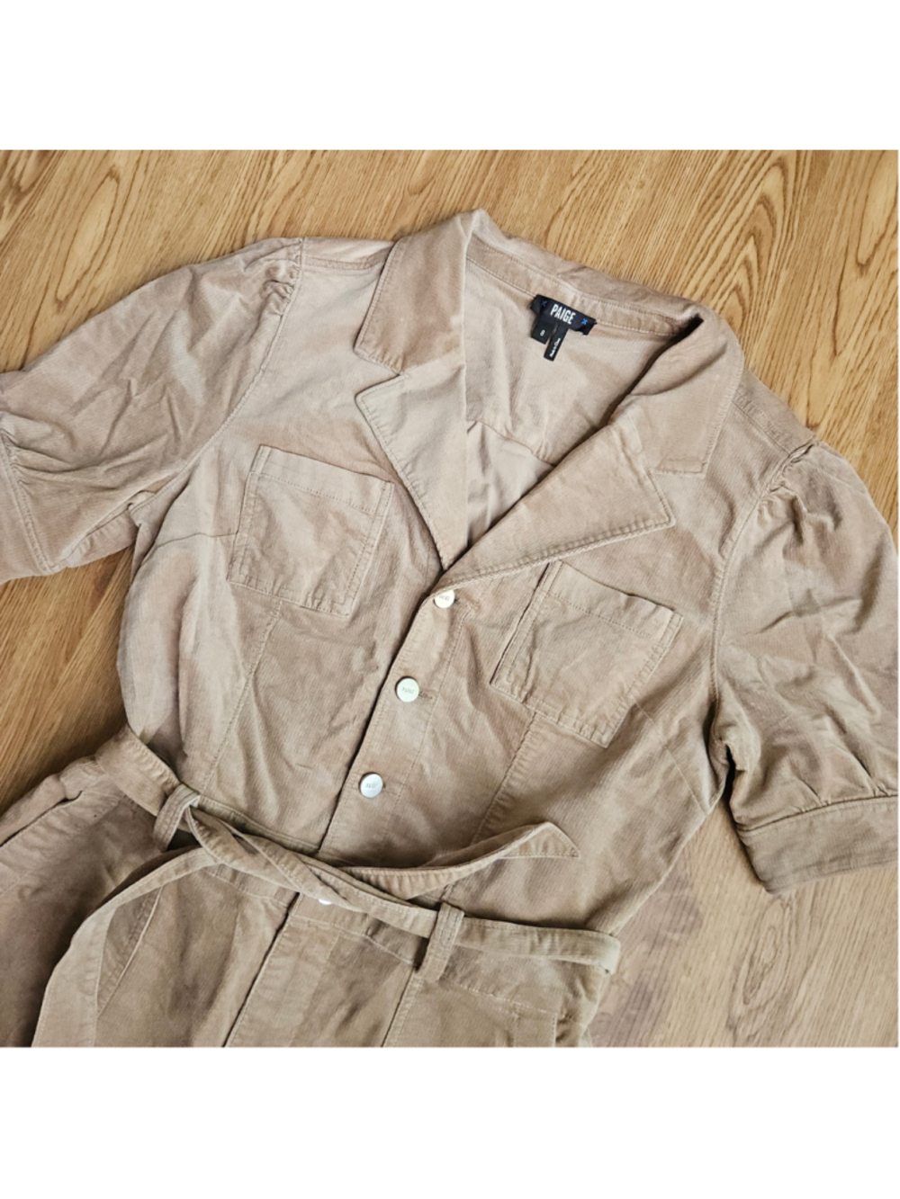 Paige Mayslie Tan Corduroy Utility Belted Jumpsuit Womens 8 Neutral
